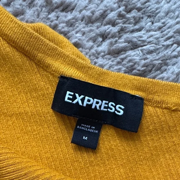 Express Women's Mustard One-Shoulder Ruffle Knit crop Top - Picture 2 of 3